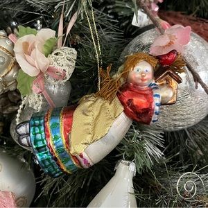 Vintage Handblown Mercury Glass Angel Christmas Holiday Ornament